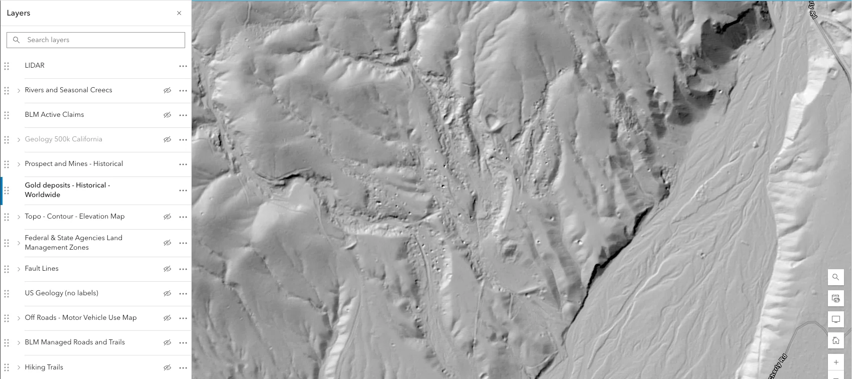 LiDAR terrain imaging showing elevation details