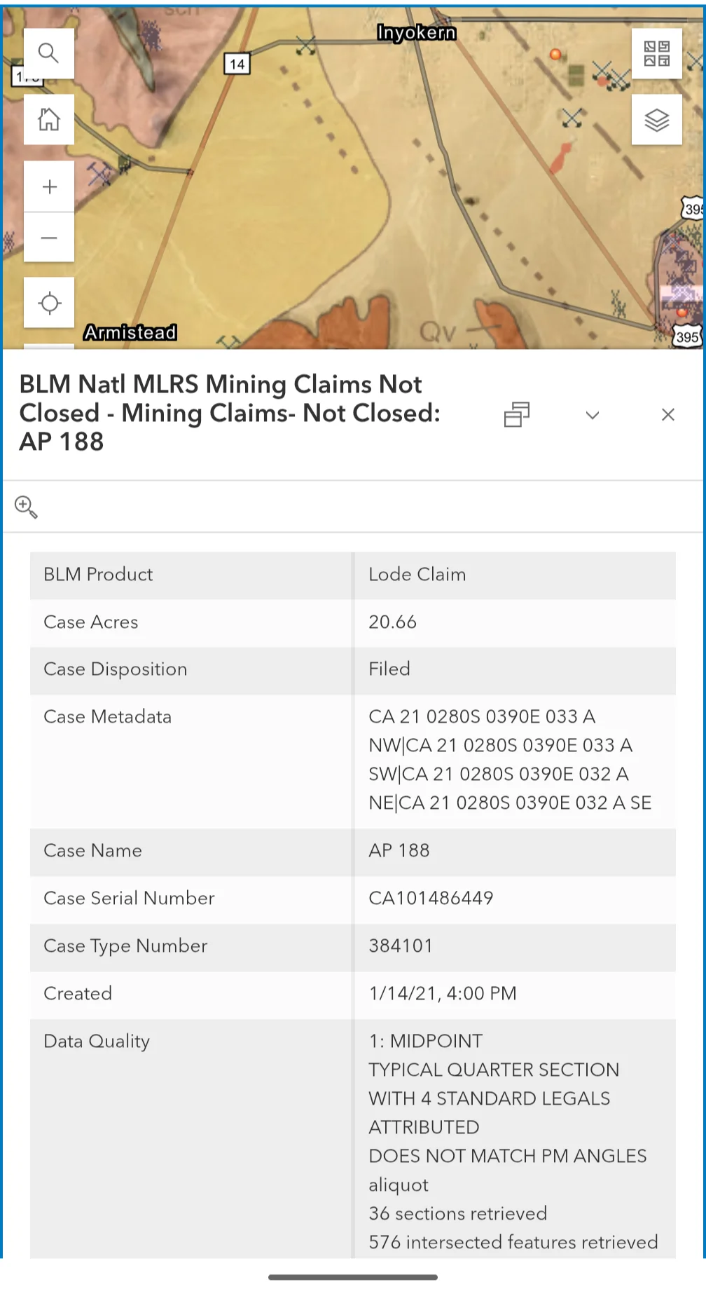Mobile BLM claims information