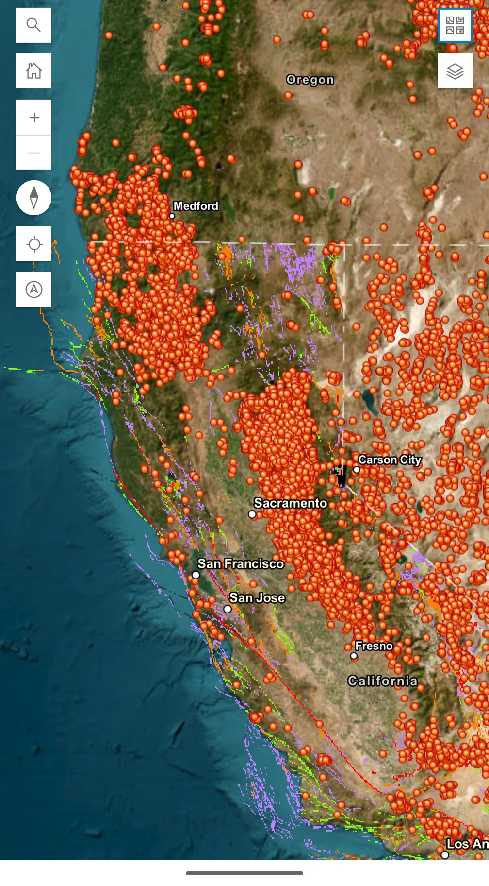 Mobile view of California deposits and fault lines