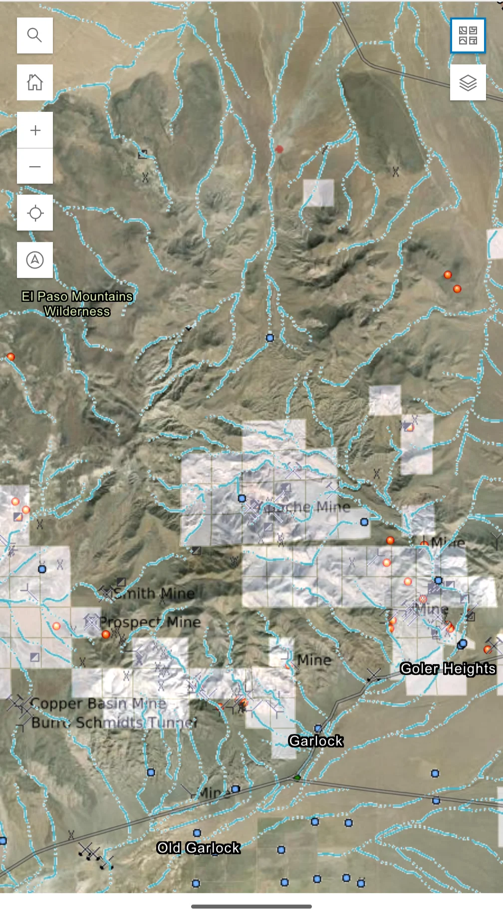 Mobile view showing rivers and seasonal creeks